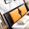 吉木多 新中式全实木床1.5米1.8米双人主卧室床小户型结婚床橡胶木家具(1.5*2米黑檀色软包款 床+床头柜*1)
