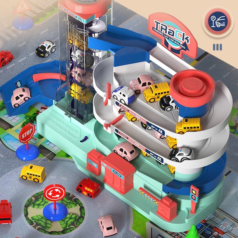 儿童汽车停车场大楼大号多层升降轨道车闯关大冒险模型玩具停车场大楼