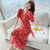 MISS LISA法式连衣裙印花裙子收腰显瘦红色雪纺中长裙B167(红色 S)第2张高清大图