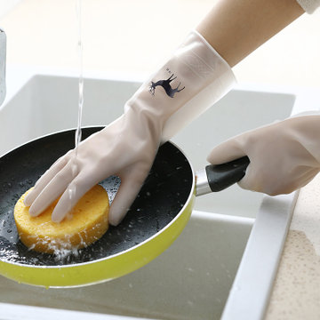 洗碗手套薄款PVC防水橡胶厨房手套洗衣清洁家务塑胶手套L  M 型号 下单备注(火烈鸟 一双)