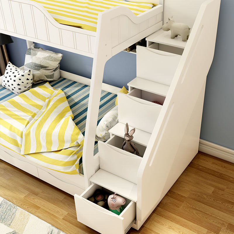 古宜 儿童床子母床上下床家具双层床高低床母子床实木组合拖床白色