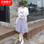 春夏连衣裙女装2018新款小清新A字裙韩版学生条纹两件套装中长款(白色 XL)第2张高清大图