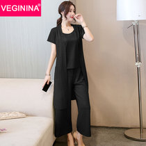 VEGININA  背心+短袖外套+阔腿裤三件套女 2963(黑色 4XL)