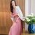 MISS LISA韩版时尚中长款连衣裙职业装大摆裙XN026-2(粉红色 S)第4张高清大图