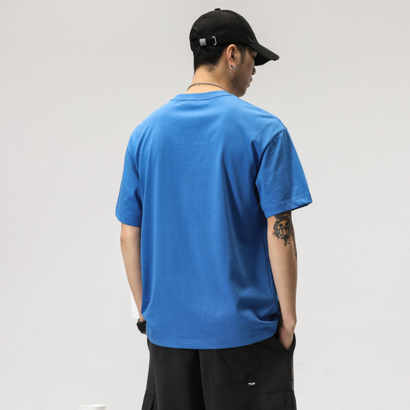 夏季克莱因蓝短袖t恤男宽松纯棉大码半袖加肥加大圆领潮流体恤4xl绿色