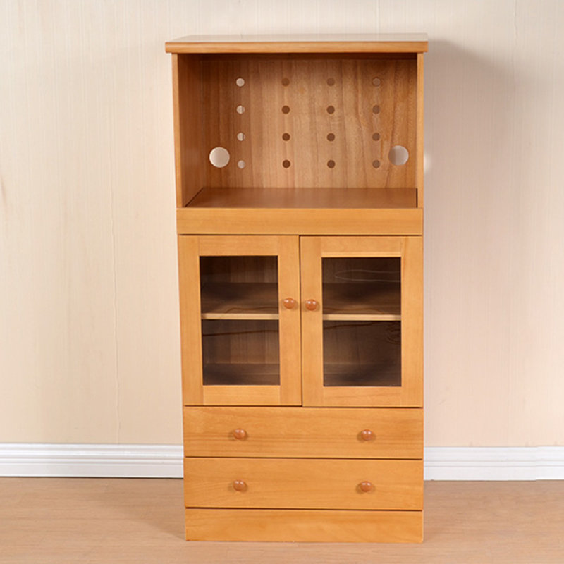 多功能滑轨推拉百叶玻璃门餐边柜橱柜碗柜微波炉柜(黄色 两抽玻璃门)