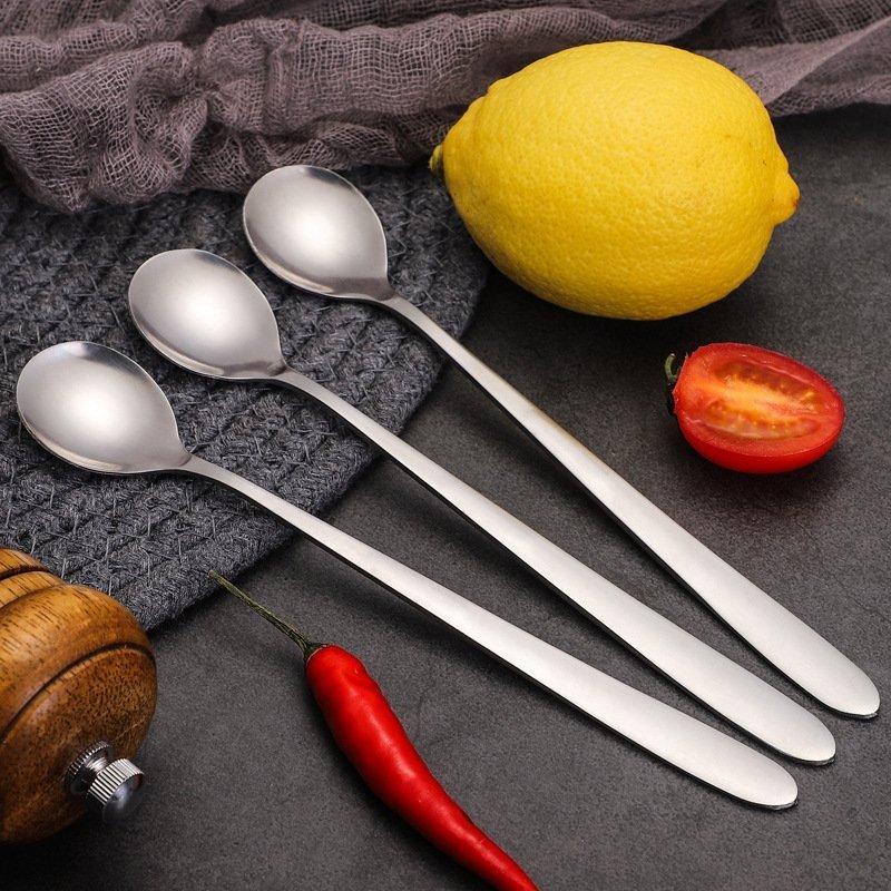 加厚冰圆勺不锈钢搅拌勺家用细小加长甜品勺子圆头加长柄18cm冰尖勺