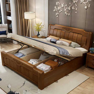 忆斧至家 高箱储物 中式实木床1.8米1.5双人床简约现代主卧室床经济型婚床(单床 1.5米)
