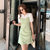 2021夏季新款韩版休闲风假两件拼接款格子短袖连衣裙(L 绿色)第4张高清大图