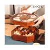 干果盒实木质收纳盒中式分格带盖创意客厅瓜子零食果盘糖果坚果盒(巧克力色)