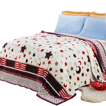 宏怡(Hongyi)  加厚毛毯 包边毯子 家用车用空调毯 四季毯 盖毯 床单  法 兰绒毯(众星揽月)