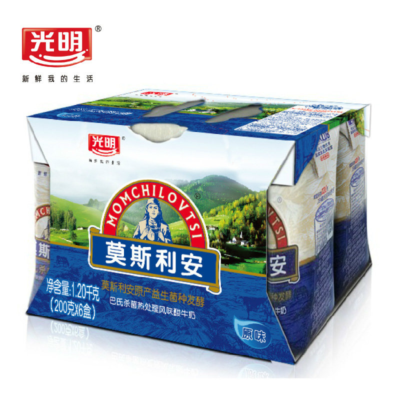 光明 莫斯利安钻石包巴氏杀菌酸牛奶(原味) 200g*6盒
