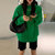 MISS LISA绿色秋冬加绒卫衣女oversize宽松圆领上衣中长款CQ1707(绿色加绒 XL)第2张高清大图