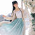 光宿汉服女原创中国风夏季仙气宋制一片式百褶裙超仙套装古装(米全套 S)第4张高清大图
