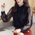 2021春季韩版雪纺衫灯笼袖蕾丝衫女装大码上衣(杏色（常规款） XL)第4张高清大图