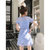 女夏季短袖蓝色水溶蕾丝连衣裙收腰显瘦a字裙2018新款裙子(图片色(如图) S)第4张高清大图