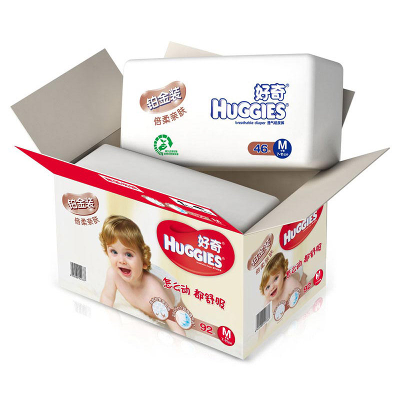 国美自营好奇huggies铂金装纸尿裤m92片中号尿不湿711kg