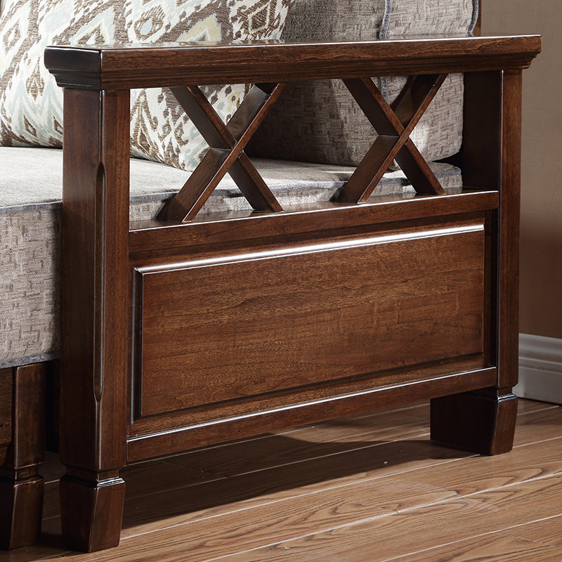 丰圆藤木北美鹅掌楸木全实木贵妃沙发古典美式乡村纯实木沙发发客厅