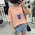 葩葩乐奇新款条纹印花圆领T恤韩版女生短袖宽松上衣服rihan7060(红色 M)第3张高清大图