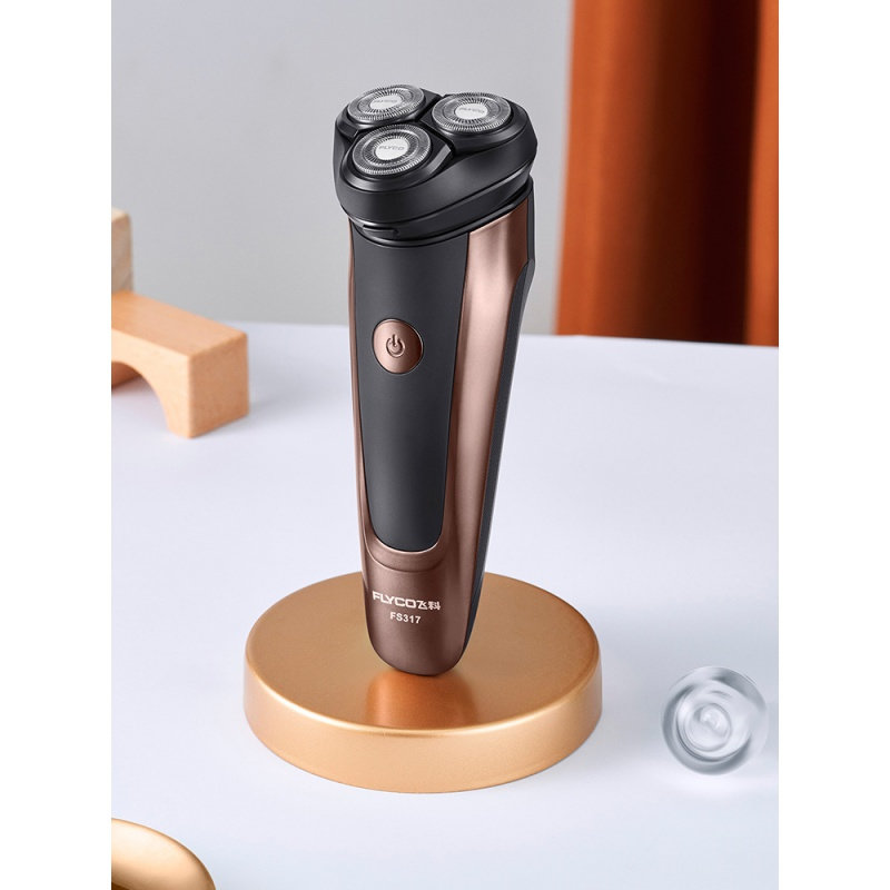 飞科flyco新款智能显示全身水洗三刀头剃须刀fs316便携袋317棕色