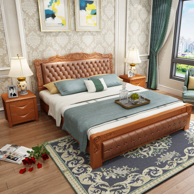 美天乐 美式实木皮靠床双人床1.8m米欧式床卧室家具简约田园储物婚床(1.8*2米 床)
