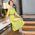 MISS LISA韩版时尚气质中长款连衣裙大码裙子YWZ8112(黄色 XXXL)第3张高清大图