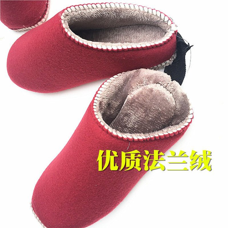 suntek手工缝合拖鞋毛线棉鞋拖鞋高密度法兰绒锁口海绵鞋帮孺子牛鞋底