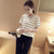 Mistletoe夏装新款韩版短袖条纹T恤女装打底衫休闲百搭女短袖(黑色 XL)第3张高清大图