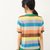 彩虹条纹T恤女夏V领开衫泡泡袖针织衫(绿色 165/88A)第2张高清大图