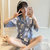 韩版学生睡衣女夏季短袖纯棉甜美可爱日系和服宽松家居服套装清新(蓝色 XL)第2张高清大图