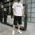 卡郎琪 男士短袖t恤夏季2020新款潮流一套搭配休闲运动套装宽松帅气衣服五分裤短裤(KXP-T269S205白色 XL)第2张高清大图