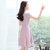 VEGININA  韩版修身气质时尚中长款短袖雪纺连衣裙 9812(粉色 XXL)第3张高清大图