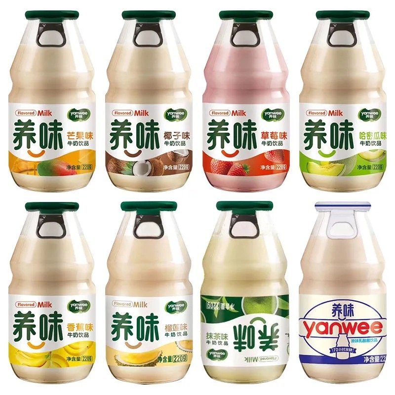 yanwee养味牛奶玻璃瓶6装草莓香蕉儿童早餐学生奶乳酸菌酸奶饮料养胃