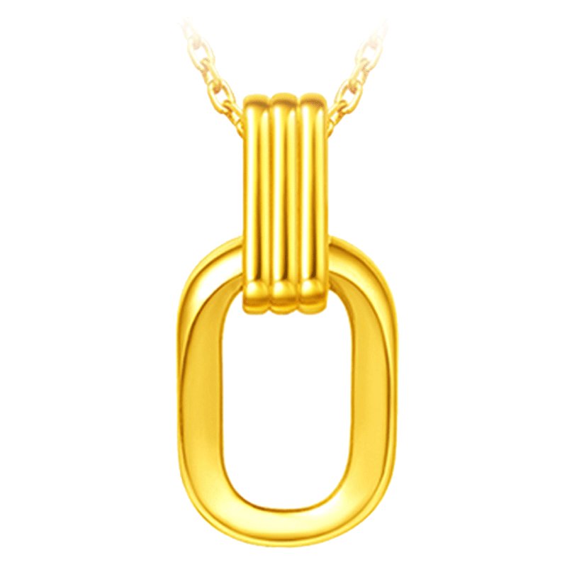 金贝珠宝精品黄金3d硬足金999时尚潮流复古几何双环吊坠赠s925银镀金