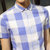 帛莱尼2016夏季男士格子短袖衬衫流行条纹韩版修身印花衬衣青年潮男DX12611(天蓝色 XXL)第4张高清大图