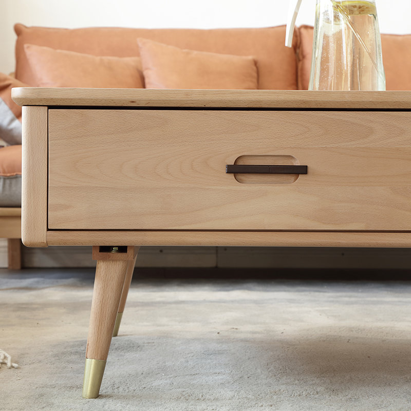 榉木实木茶几北欧简约现代环保客厅拼色小户型咖啡桌几 木蜡油(原木色