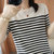 2021年夏季新款纯棉短袖女针织条纹圆领半袖韩版宽松休闲上衣T恤(粉红色 XXL)第2张高清大图