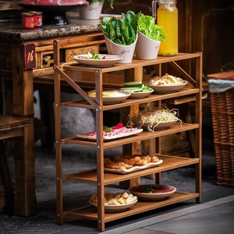 菜架多层火锅店专用厨房放菜品层架饭店商用摆蔬菜盘实木置物架子kb6