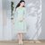 烟花烫SD2017秋新款女装纯色七分袖蕾丝花边风衣外套 清品(豆绿色 XXXL)第2张高清大图