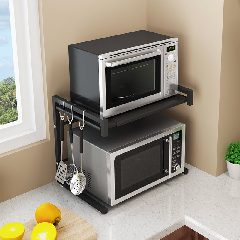 skymi可伸缩微波炉微波炉置物架厨房置物架金属置物架黑色微波炉架