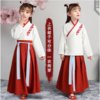 儿童古装汉服男童国学服女童中国风短袖演出服书童表演服(红色短袖 100码)