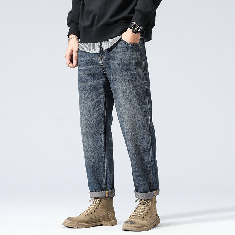 男装保暖裤复古青年百搭休闲长裤工装水洗做旧哈伦裤工装牛仔男裤个性