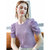 MISS LISA雪纺衫女压褶圆领短袖t恤女法式复古公主袖上衣AL301938(紫色 S)第3张高清大图