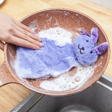 A269可爱卡通兔子加厚擦手巾厨房可挂式珊瑚绒吸水擦手布毛巾批发(兔子蓝色)