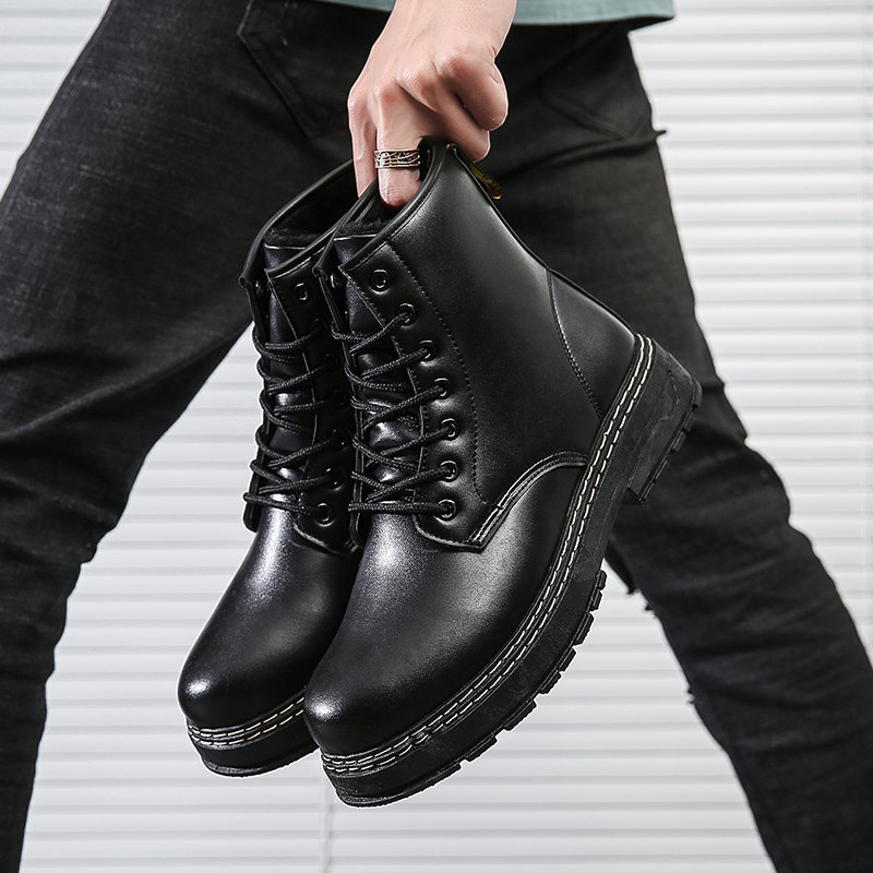 迈凯恩品牌真皮短靴男秋冬新款男士加绒保暖马丁靴防寒防冻户外大棉鞋