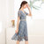 2021夏季新款大码女装韩版气质蕾丝刺绣收腰胖妹妹连衣裙28282(蓝色 XL)第2张高清大图