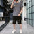 卡郎琪 男士短袖t恤夏季2020新款潮流一套搭配休闲运动套装宽松帅气衣服五分裤短裤(KXP-T269S205深灰 4XL)第5张高清大图