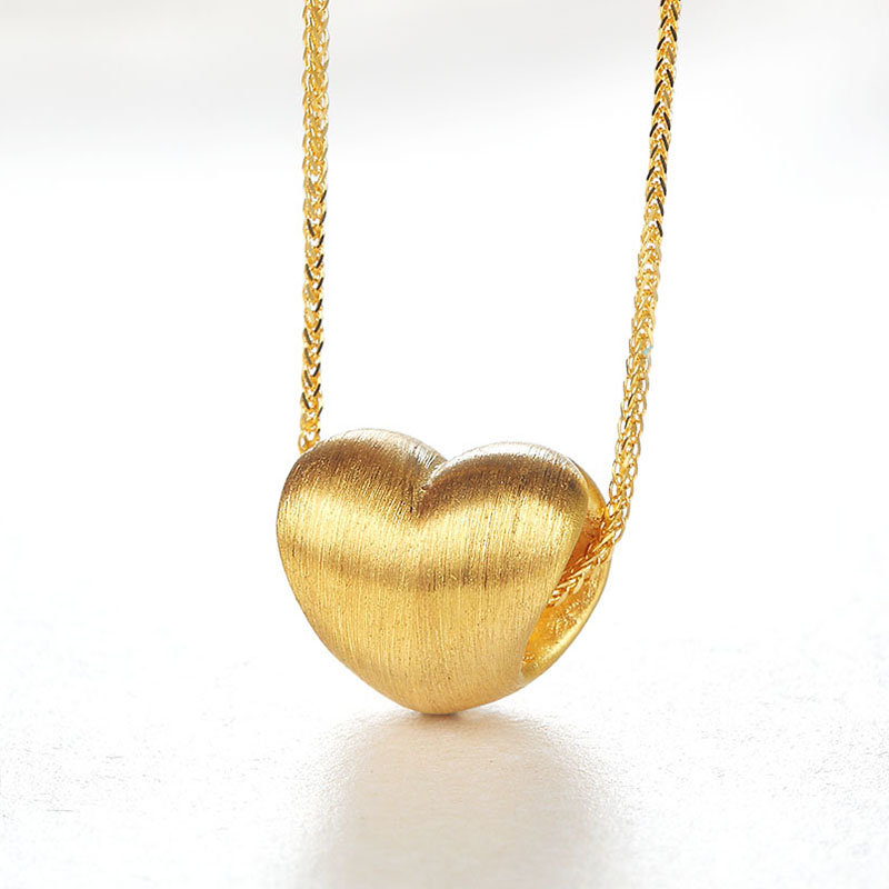 金一黄金转运珠3d硬金吊坠女款心形足金路路通拉丝工艺