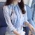 【朵梵语】2019新款韩版条纹长袖衬衣立领打底衫雪纺衫衬衫女/白色/蓝色（S-2XL）(蓝色 L)第3张高清大图