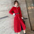 MISS LISA赫本风秋冬毛呢外套女装气质小香风中长款加厚大衣C383(红色 XL)第2张高清大图
